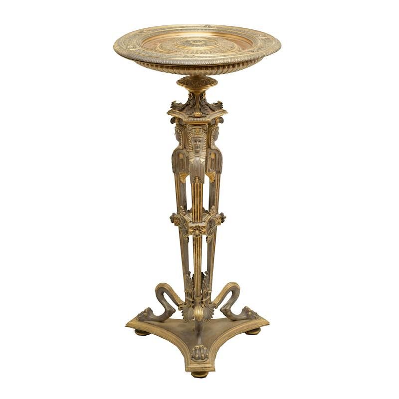 Appraisal: Egyptian Revival Table Late th century gilt accented bronze table