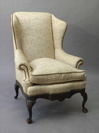 Appraisal: George III-Style Upholstered Wing-Back Armchair Modern x x in