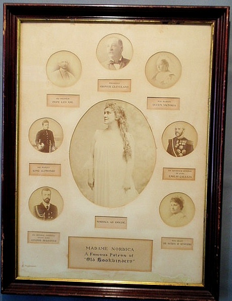 Appraisal: Mahogany framed photo collage of famous patrons of Old Bookbinders