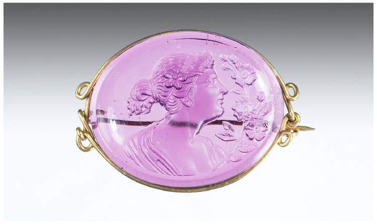 Appraisal: Cameo Brooch Showing A Classical Maiden Amethyst Coloured Cameo Mounted