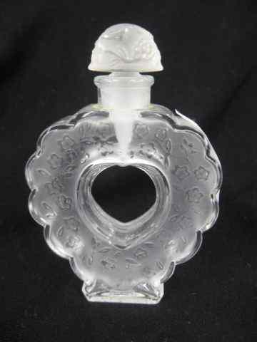 Appraisal: Lalique Crystal Perfume Bottle heart shape frosted '' signed excellent