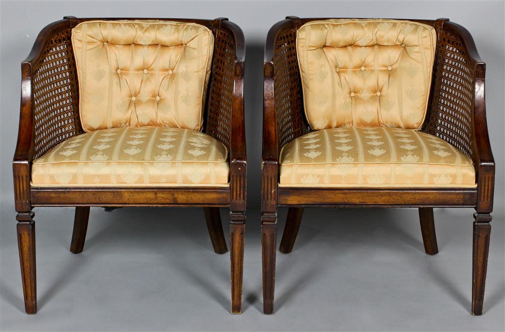 Appraisal: PAIR OF EDWARDIAN STYLE BARREL BACK CANED CHAIRS each chair