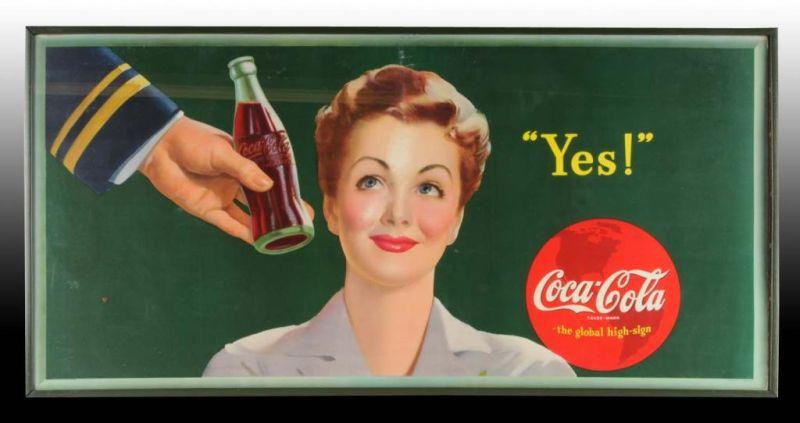 Appraisal: Large Horizontal Coca-Cola Cardboard Poster Description Framed under glass Some