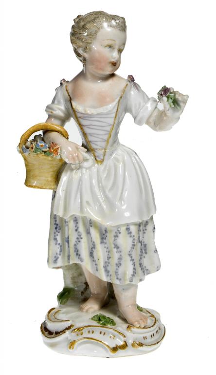 Appraisal: A MEISSEN FIGURE OF A FLOWER GATHERER MARCOLINI PERIOD the