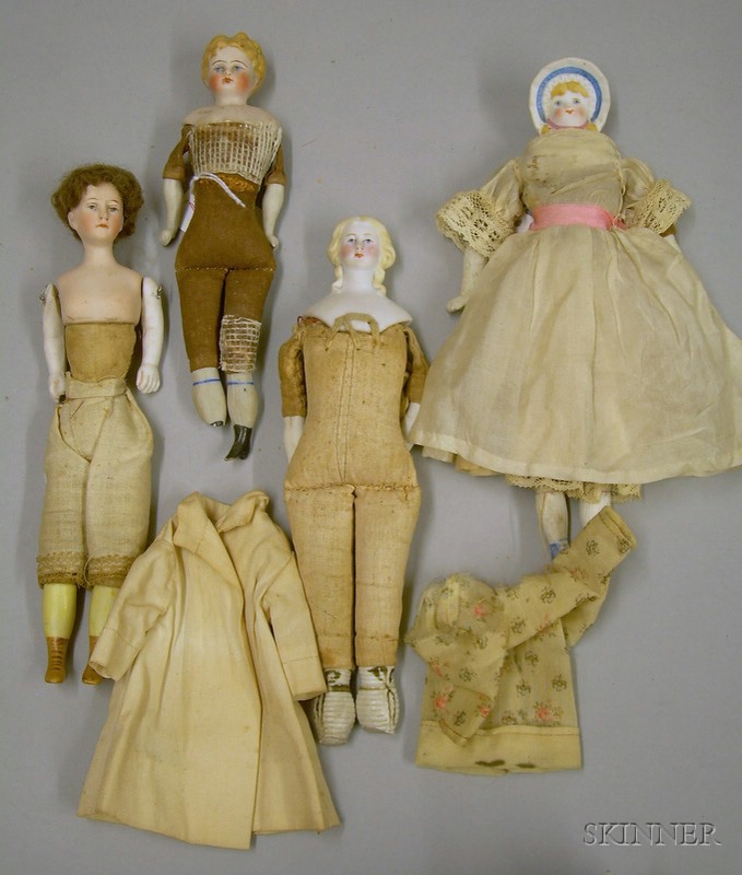 Appraisal: Four Bisque Shoulder Head Dollhouse Dolls th and th century