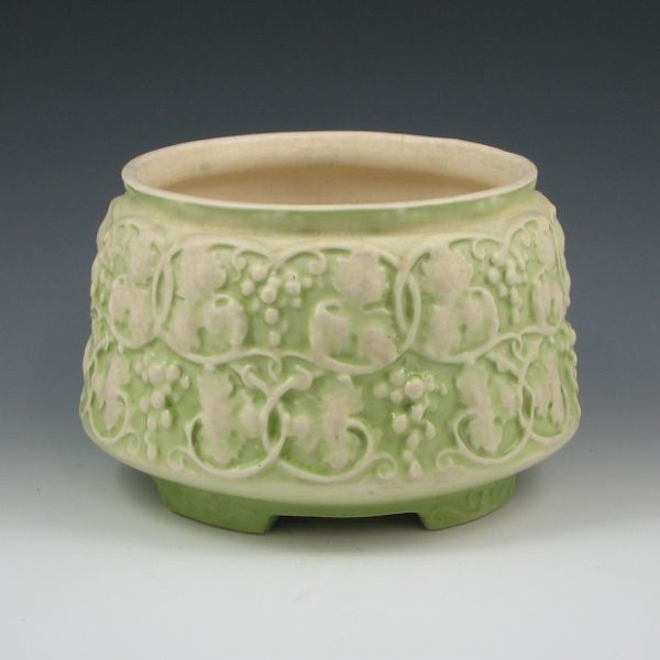 Appraisal: Roseville Ivory Tint jardiniere with green Unmarked Age lines to