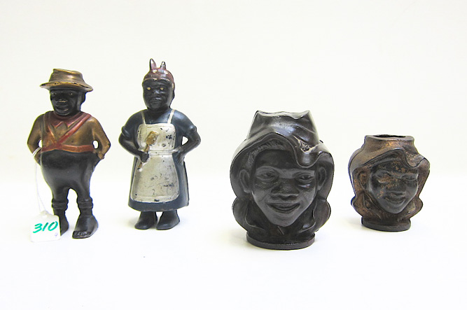 Appraisal: FOUR BLACK AMERICANA CAST IRON STILL BANKS A C Williams