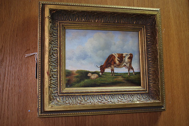 Appraisal: A PAIR OF TH CENTURY CATTLE PICTURES oil on board