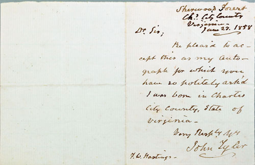 Appraisal: John Tyler signed handwritten letter dated Jan