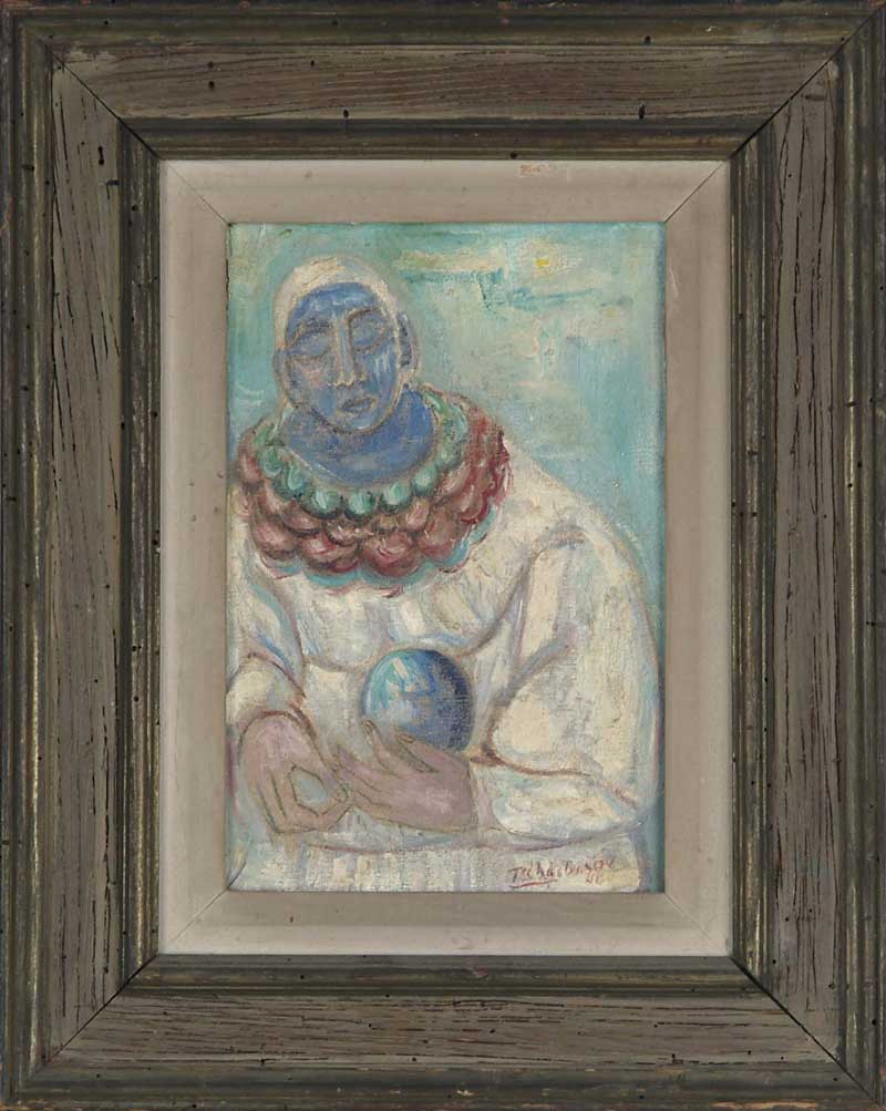 Appraisal: NAHUM TSCHACBASOV American - CLOWN WITH BLUE BALL Oil on