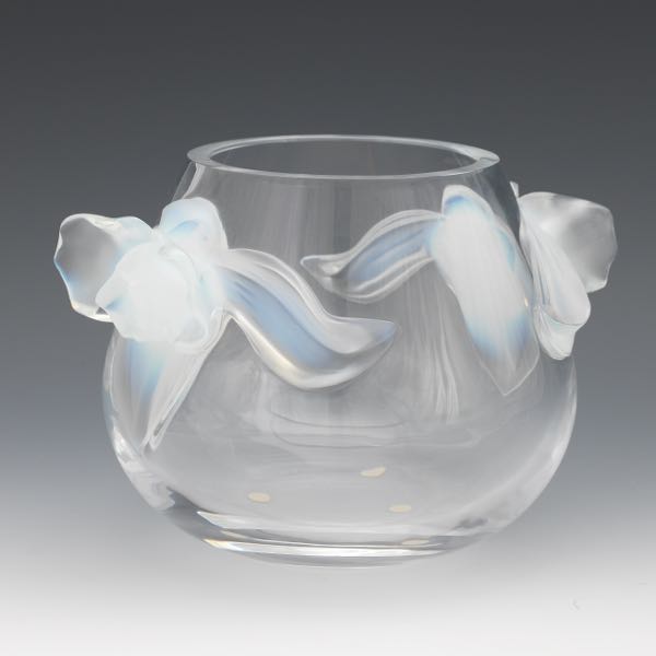 Appraisal: LALIQUE FRANCE CRYSTAL GLASS OPALINE IRIDESCENT ORCHIDEE VASE x x