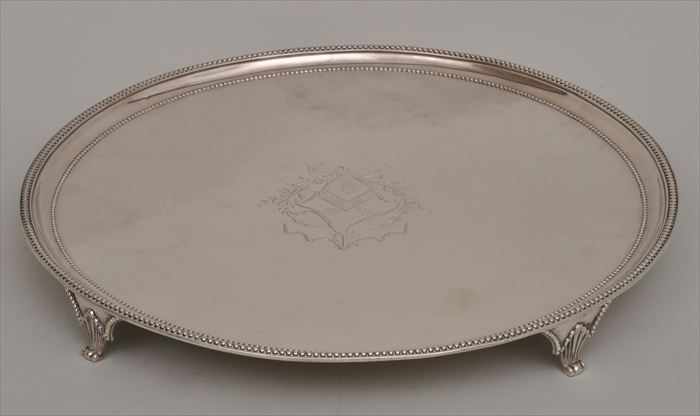 Appraisal: GEORGE III SILVER ARMORIAL FOOTED SALVER Marks for John Scofield