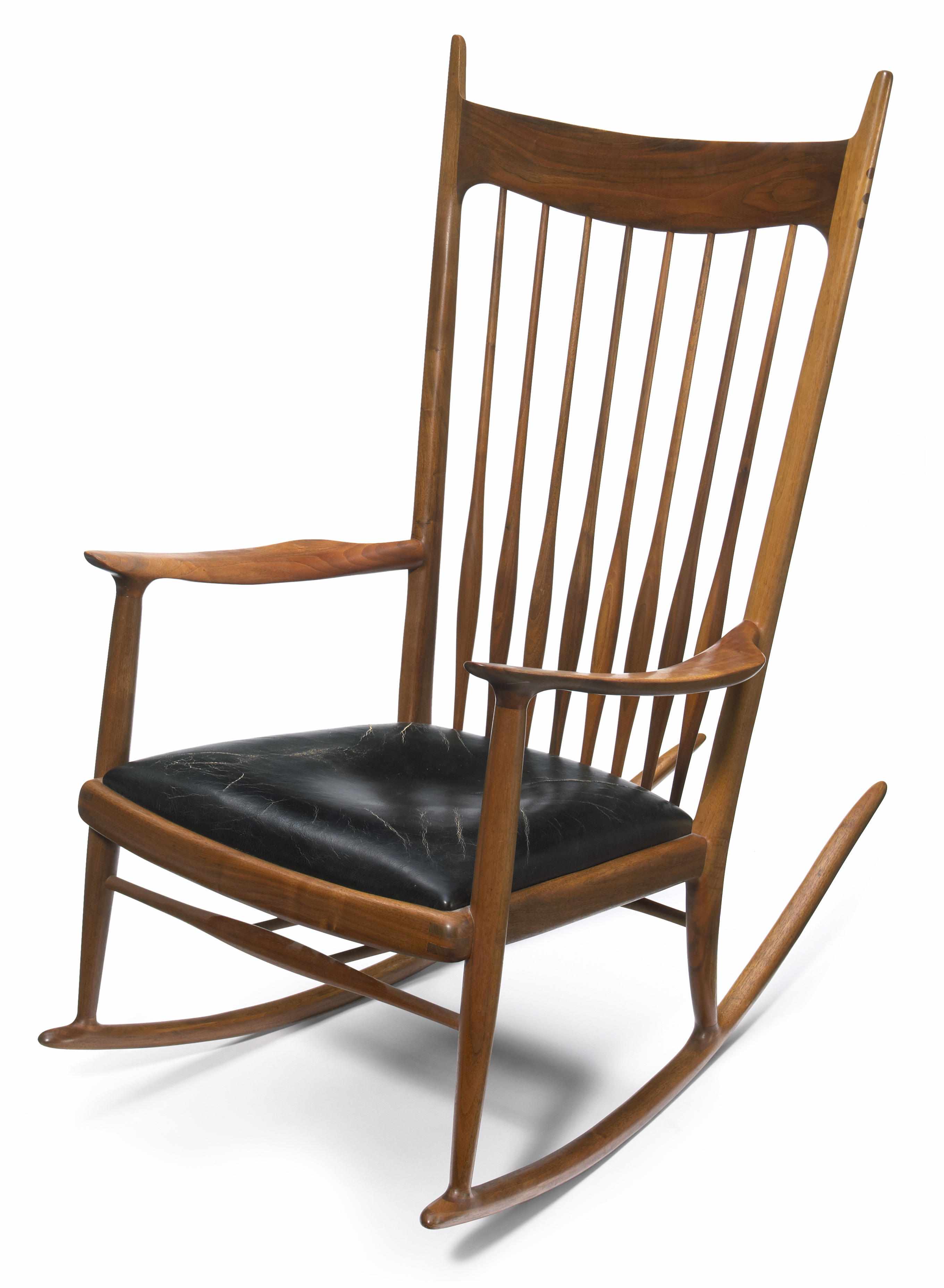 Appraisal: Sam Maloof American - Spindle-back rocking chair with leather seat