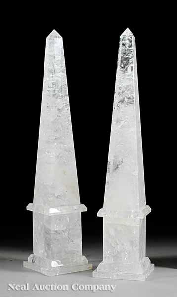 Appraisal: A Pair of Finely Cut Large Rock Crystal Obelisks height