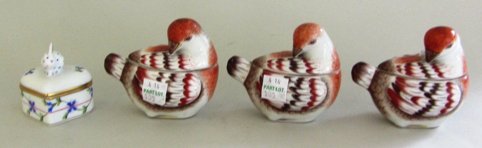 Appraisal: Three Herend porcelain novelty lidded pots each modelled as a