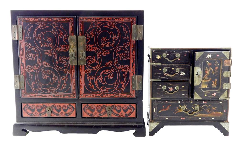 Appraisal: ASIAN TWO SMALL TABLE TOP CHESTS LARGER A BLACK LACQUER