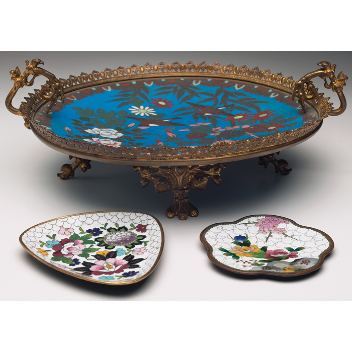 Appraisal: Cloisonne tray handled form with enameled design of flowers and