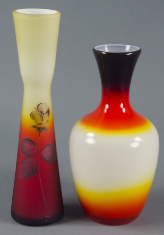 Appraisal: Two Peachblow Glass VasesAttributed to Imperial One with single rose