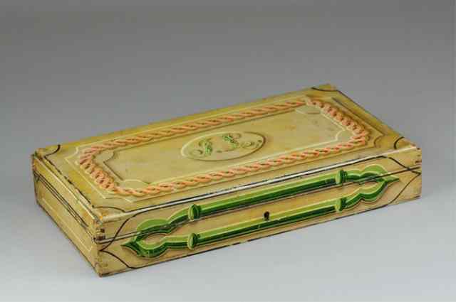 Appraisal: DECORATED WOOD JEWELRY BOX Rectangular box with highly decorative painted