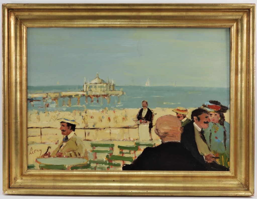 Appraisal: BART SCHOUTEN LEROY BEACHGOERS PAINTING Netherlands France - Titled Terrace