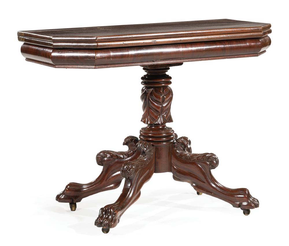 Appraisal: American Classical Carved Mahogany Games Table c New York foldover