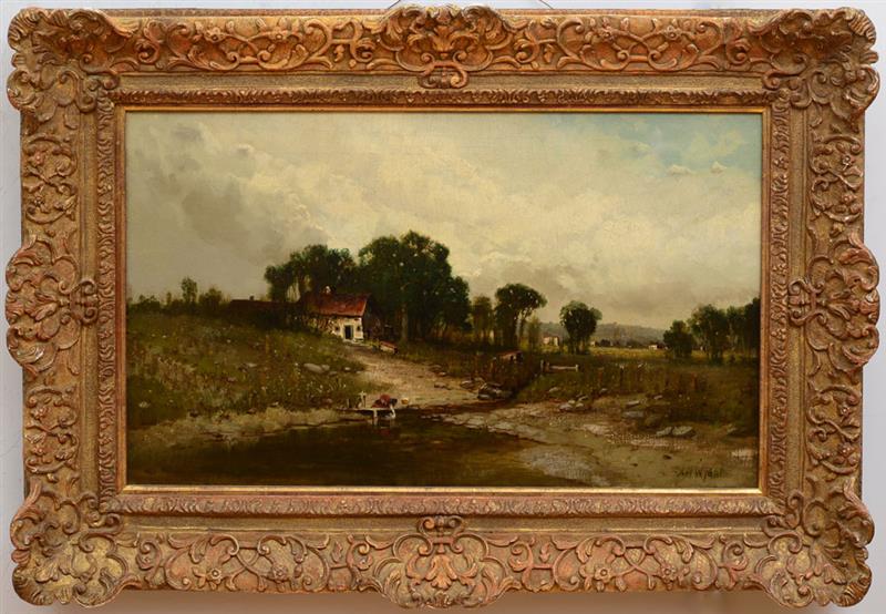 Appraisal: ALEXANDER H WYANT - AMERICAN LANDSCAPE Oil on canvas signed