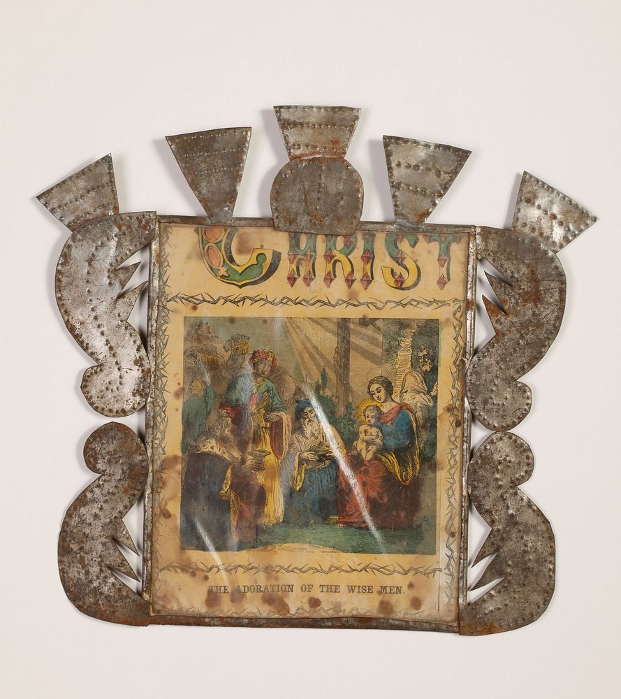 Appraisal: Tin Frame with Devotional Print ca Attributed to Isleta Tinsmith