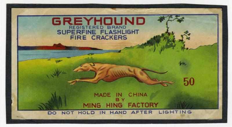 Appraisal: Greyhound -Pack Firecracker Label Class Manufactured by Ming Hing Condition