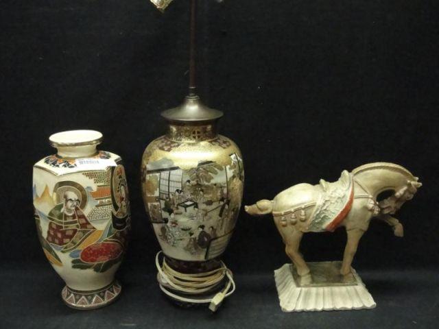 Appraisal: Lot of Asian Porcelains Horse-as is blue vase Satsuma style