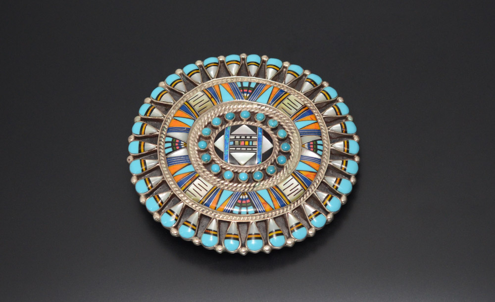 Appraisal: NATIVE AMERICAN ZUNI STERLING PETIT POINT BELT BUCKLE Wonderfully detailed