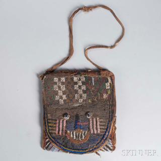 Appraisal: Yoruba Beaded Cloth Bag possibly a diviner's bag beaded on