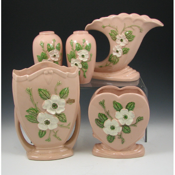 Appraisal: Hull Rosella - Vases Cornucopia Lot of five Rosella pieces