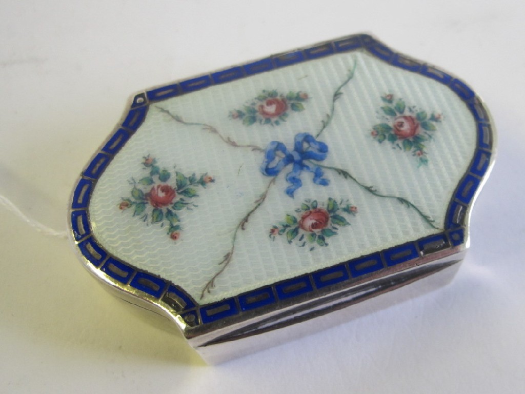 Appraisal: White metal and floral enamel pill box