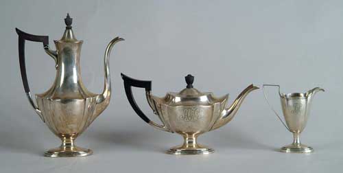 Appraisal: THREE PIECE PARTIAL STERLING TEA SERVICE BY GORHAM Set consists