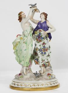 Appraisal: lot of Italian porcelain figural group depicting two nymphs dressed