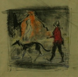 Appraisal: Terence John Santry - Greyhound Walkers ink and crayon on