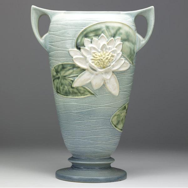 Appraisal: ROSEVILLE Blue Waterlily floor vase - Raised mark