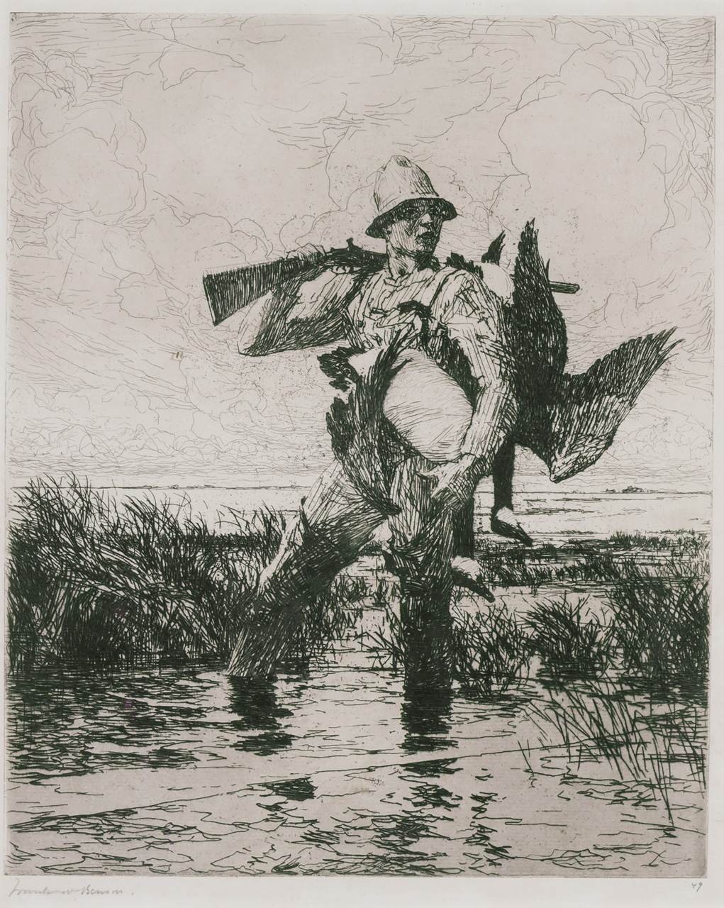 Appraisal: FRANK WESTON BENSON American - Marsh Gunner etching on paper