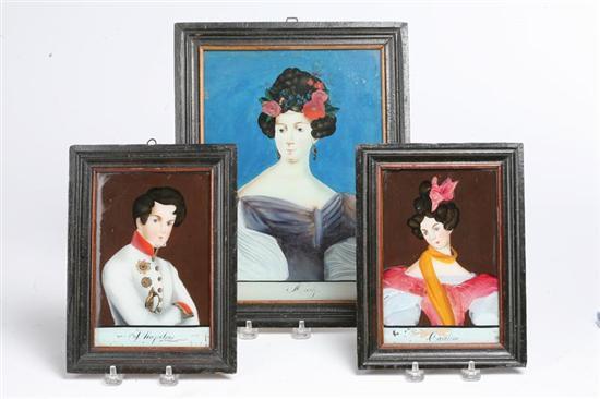 Appraisal: THREE REVERSE PORTRAITS ON GLASS German late th century oil