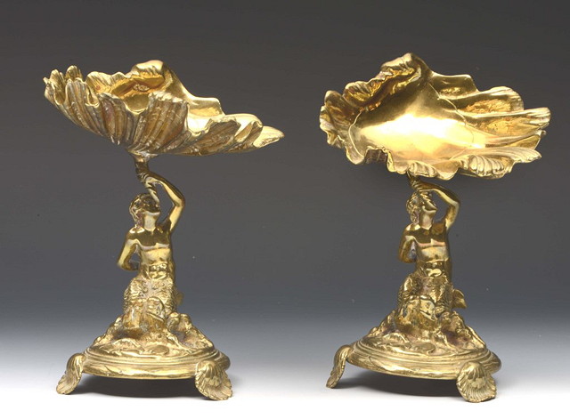 Appraisal: A PAIR OF CAST BRASS SWEETMEAT DISHES in the form