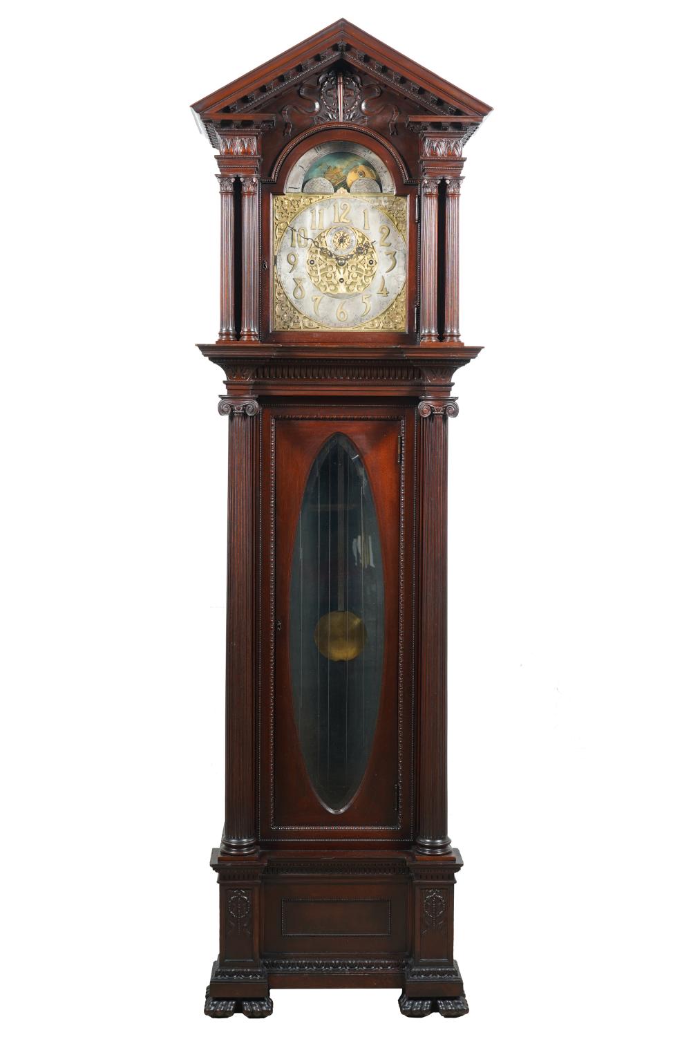 Appraisal: HERSCHEDE MAHOGANY TALL CASE GRANDFATHER CLOCKHerschede tube clock with mahogany