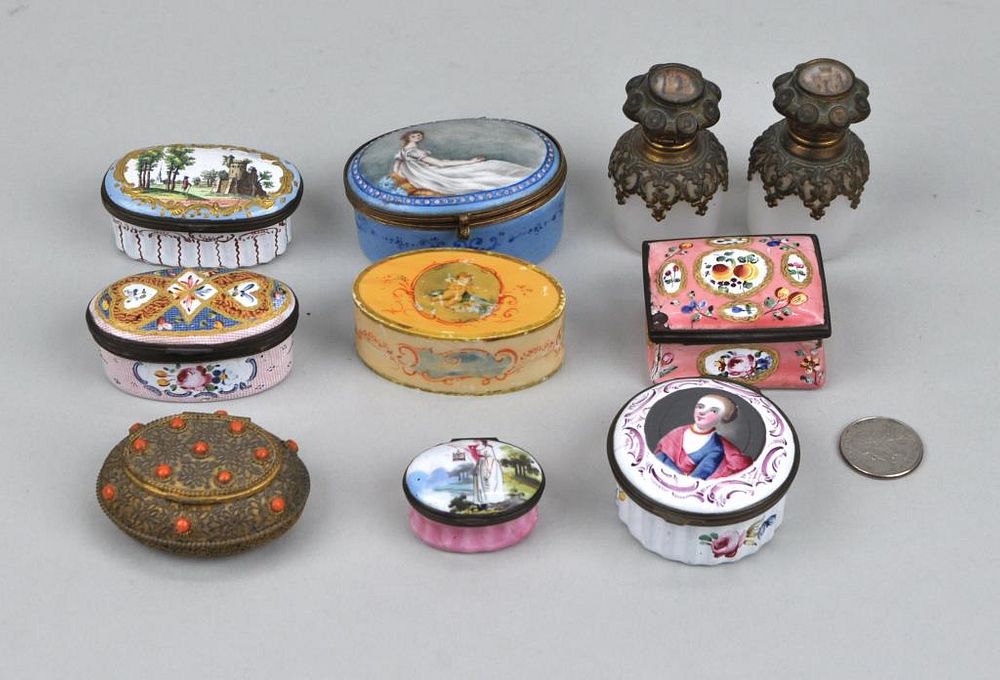 Appraisal: Group Ten Small Enamel Porcelain Glass Boxes including enamel Meissen