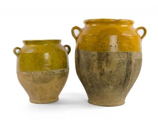 Appraisal: TWO CONTINENTAL CERAMIC GLAZED OLIVE JARS th century Each jar