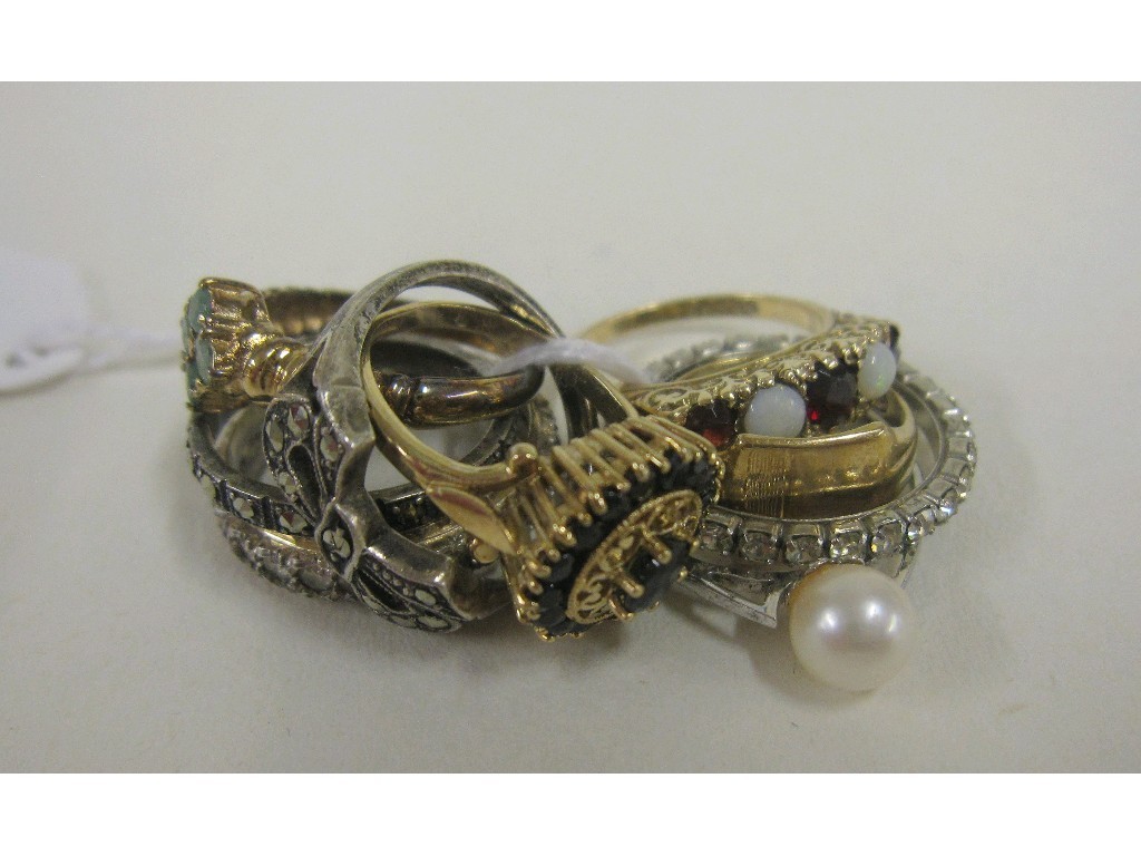 Appraisal: Nine various dress rings to include two silver and marcasite