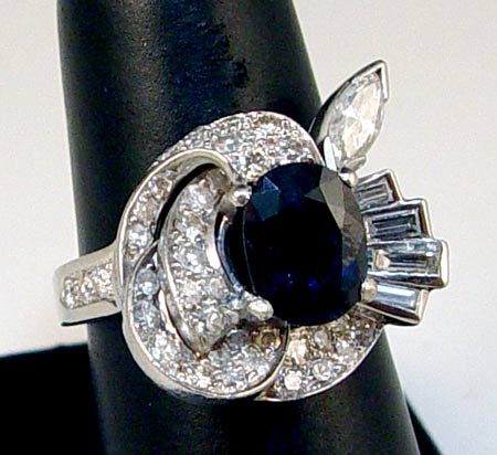 Appraisal: PLATINUM CT SAPPHIRE AND DIAMOND RING Platinum ring centers a