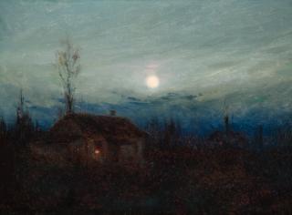 Appraisal: SYDNEY LAURENCE - Cabin by Moonlight oil on canvas laid