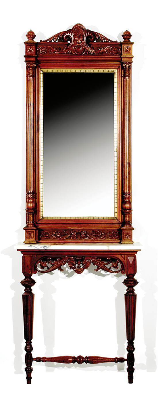 Appraisal: Continental carved walnut pier mirror and console late th century