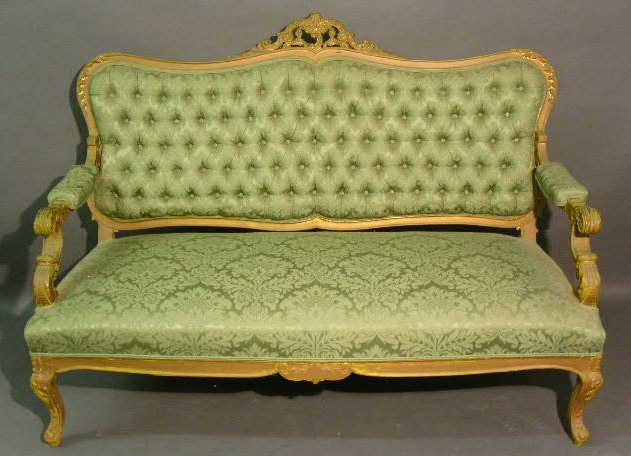 Appraisal: French style sofa with green upholstery h x w x