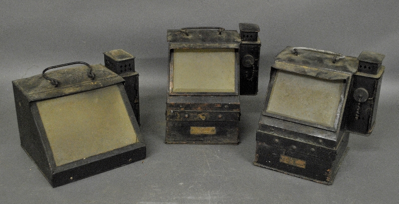 Appraisal: - Two U S Navy black-over-copper binnacle cases by Lionel