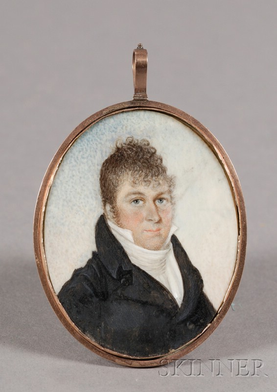 Appraisal: Portrait Miniature of a Man in Black with Curley Brown